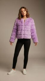 Chaqueta corta de pelo sintético a capas para mujer - vista 8