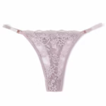 Tanga de encaje floral con cordones (paquete de 6) en gris claro - detalle