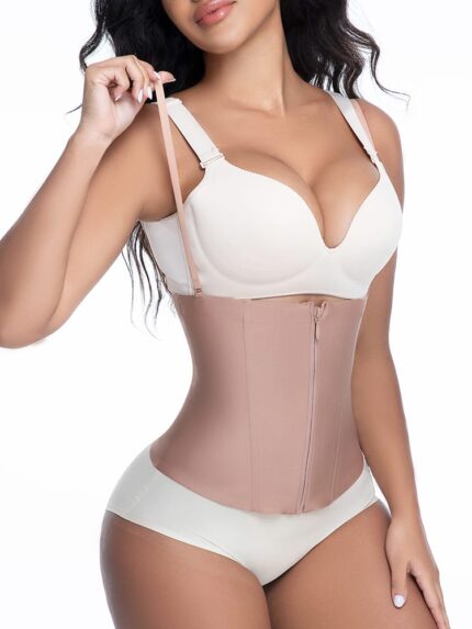 Side profile of 15 steel bone waist cincher with straps